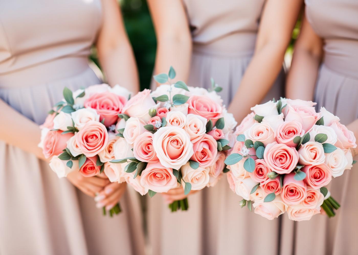 Bridesmaid bouquets in soft pink