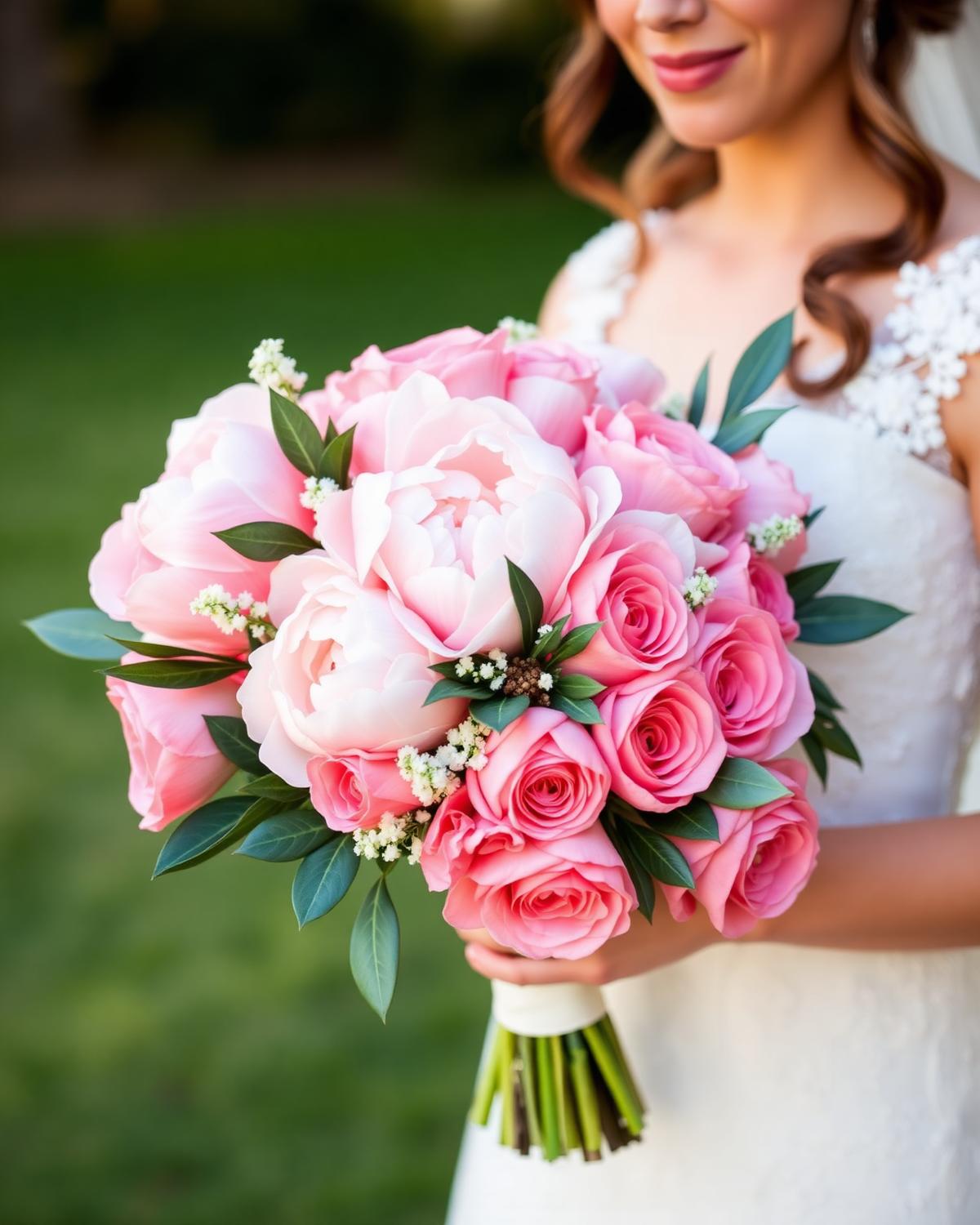 Bride holding a soft pink bouquet